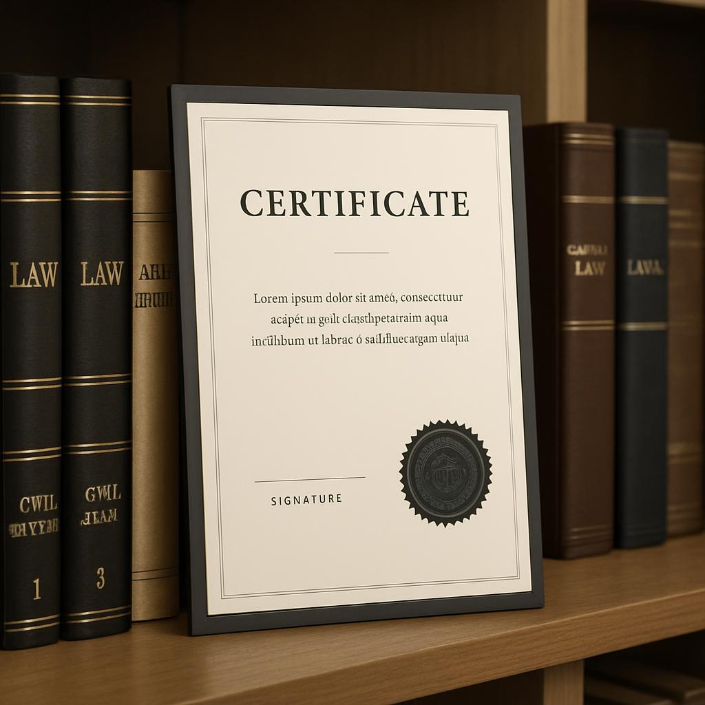 The certificate in the image serves as a legal document, however, no information is available regarding its specific purpose.